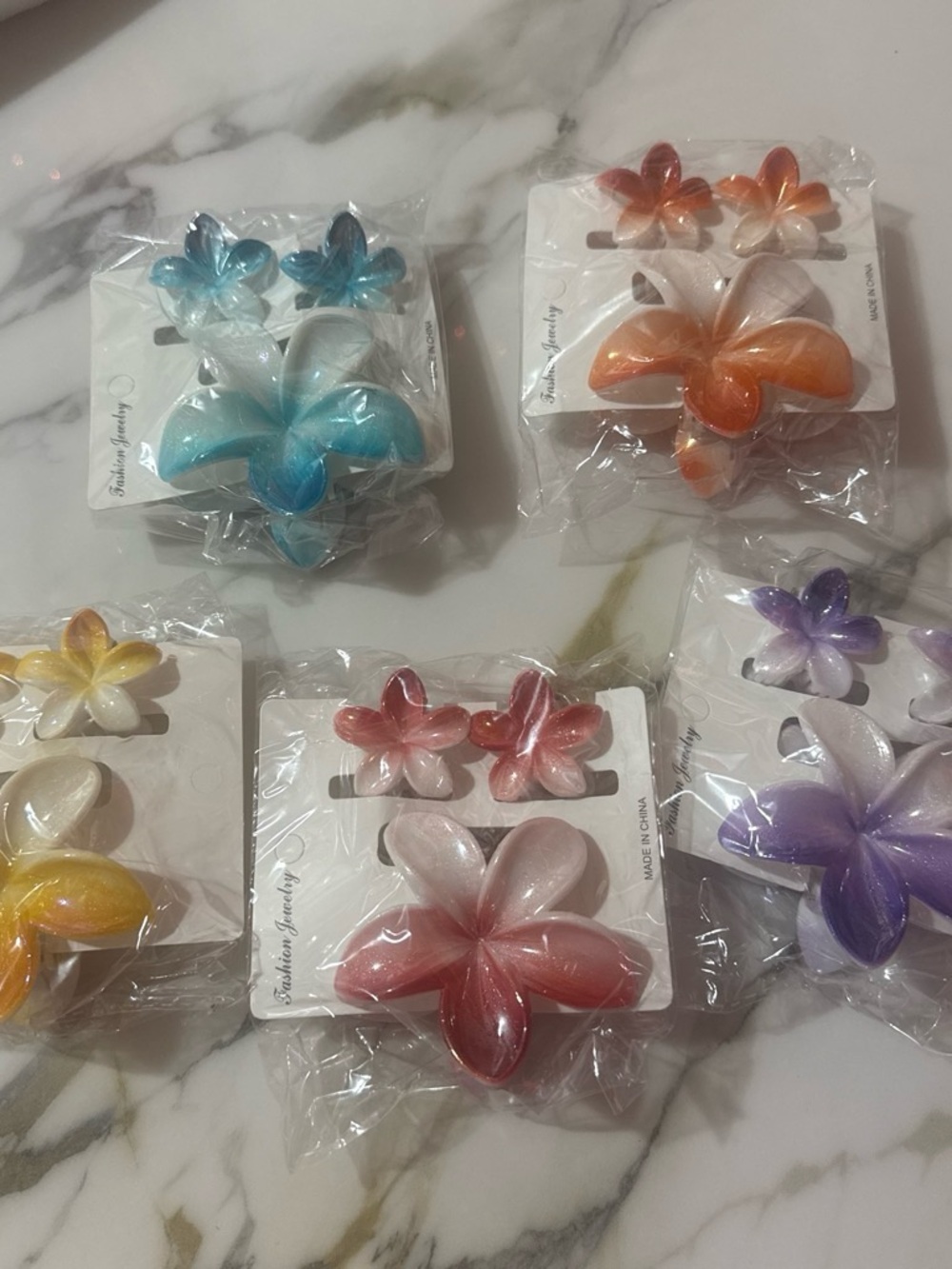 Shiny Pink Plumeria Flower Hair Clip Set for Kids